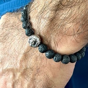 Lion Bracelet,Rebel&Rose Lava Stone Bracelet,Mens Lion Bracelet,Volcano Stone